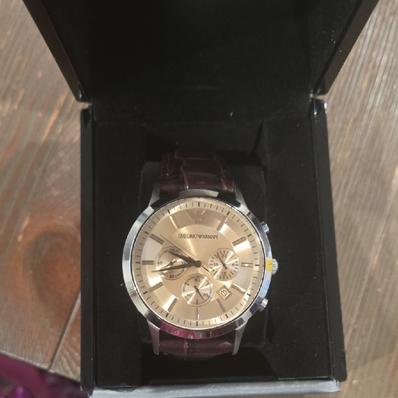 Emporio Armani Men's Chronograph Brown Dial, Brown Leather Strap Watch AR2433 - Picture 1 of 7